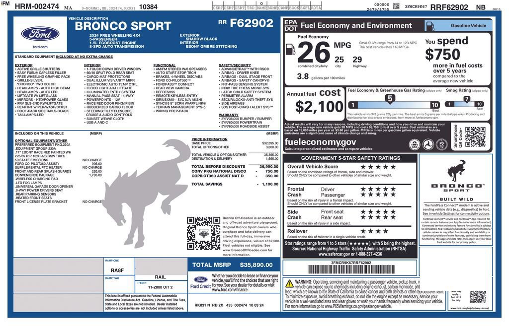 Certified 2024 Ford Bronco Sport Free Wheeling w/ Convenience Package AWD/4WD image 11