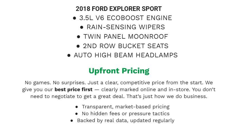 Certified 2018 Ford Explorer Sport w/ Equipment Group 401A image 1