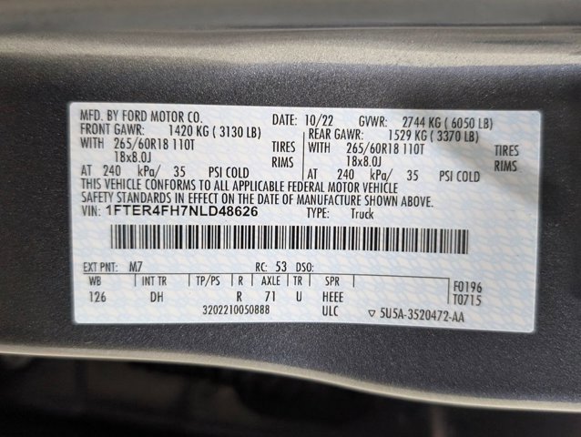 Certified 2022 Ford Ranger Lariat w/ Equipment Group 501A High AWD/4WD image 10