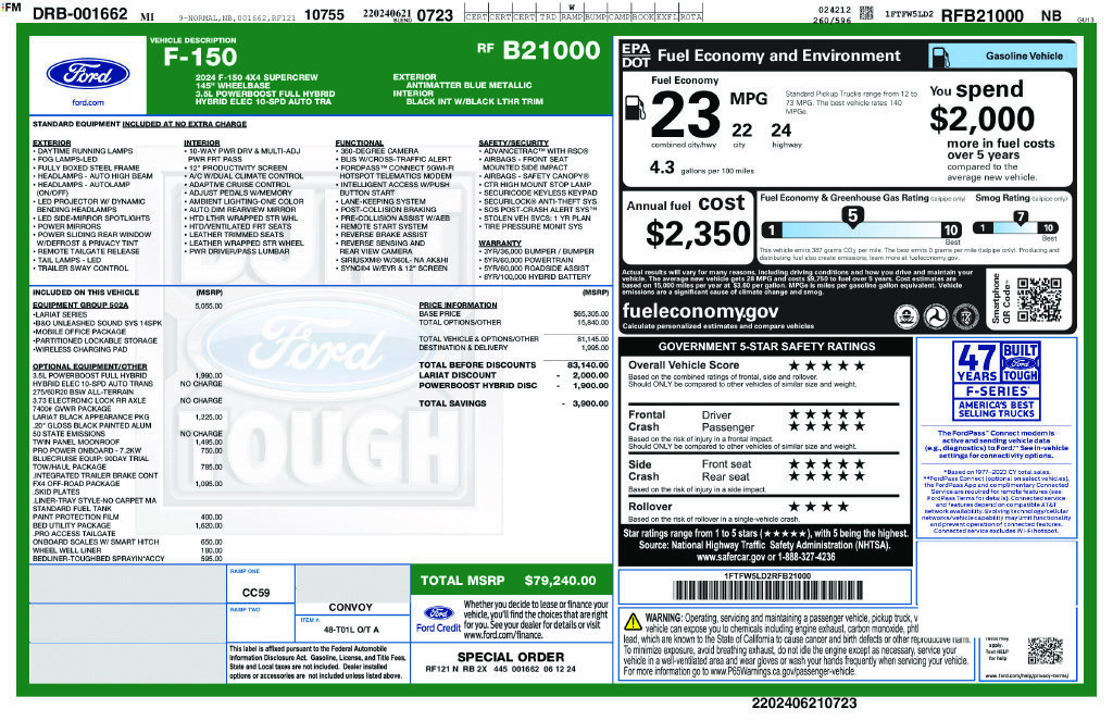 Certified 2024 Ford F150 Lariat w/ Equipment Group 502A High AWD/4WD image 2