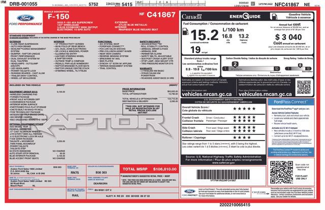 Certified 2022 Ford F150 Raptor w/ Equipment Group 801A High AWD/4WD image 35