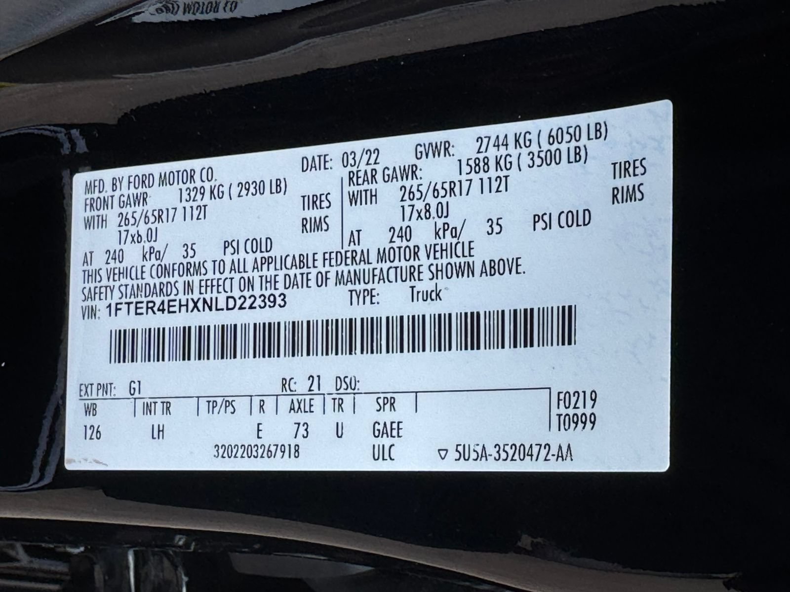 Certified 2022 Ford Ranger XL w/ Equipment Group 101A High RWD image 34