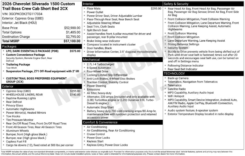 Used 2026 Chevrolet Silverado 1500 Custom Trail Boss w/ LPO, Dark Essentials Package AWD/4WD image 32