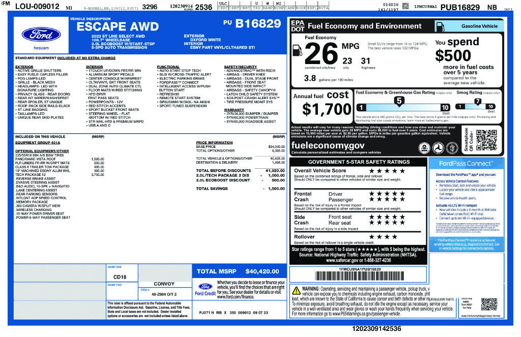 Certified 2023 Ford Escape ST-Line Select w/ Tech Pack #2 AWD/4WD image 12