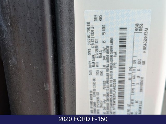 Certified 2020 Ford F150 Lariat w/ Equipment Group 502A Luxury AWD/4WD image 32