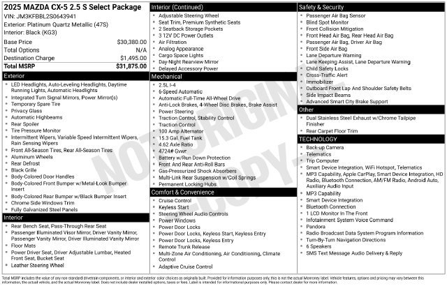 Used 2025 MAZDA CX-5 AWD 2.5 S w/ Select Package image 25