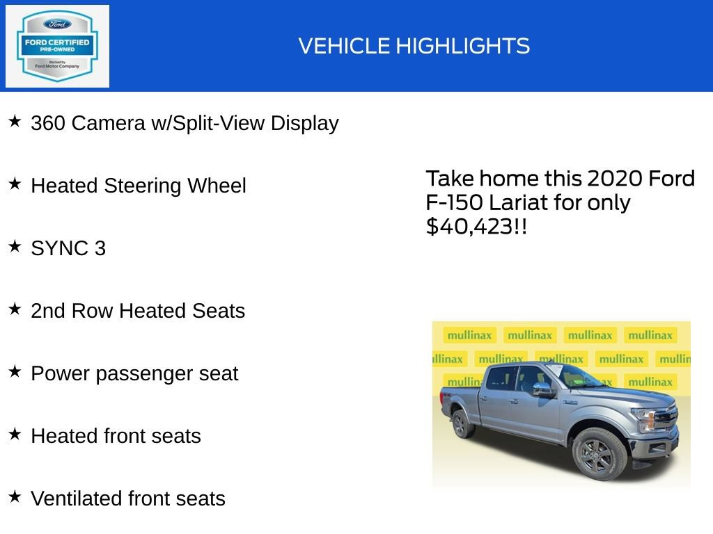 Certified 2020 Ford F150 Lariat w/ Equipment Group 502A Luxury AWD/4WD image 20