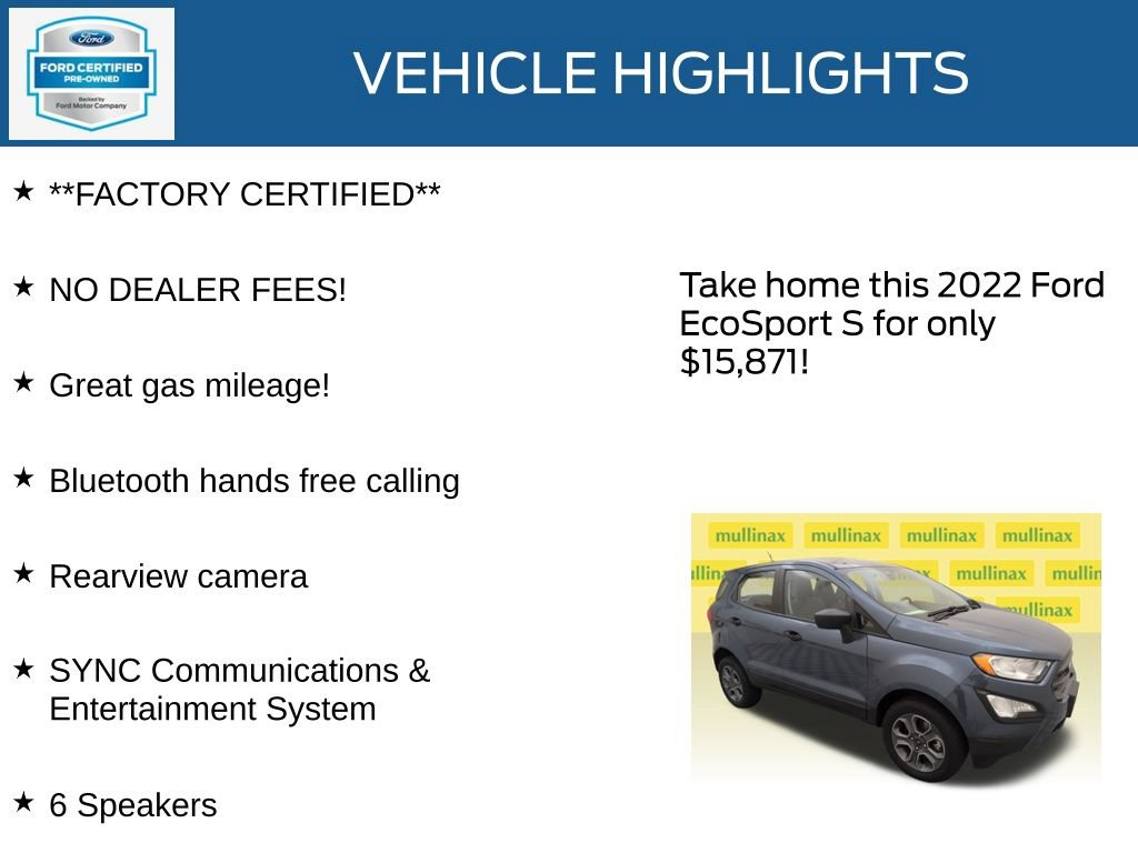 Certified 2022 Ford EcoSport S AWD/4WD image 12