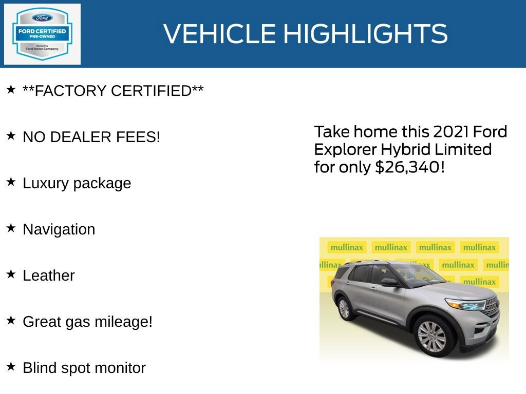 Certified 2021 Ford Explorer Limited w/ Hybrid Equipment Group 310A RWD image 12