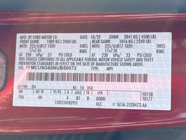 Certified 2022 Ford Escape SE AWD/4WD image 39