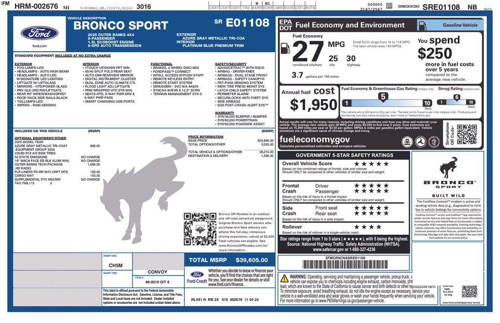 Certified 2025 Ford Bronco Sport Outer Banks w/ Outer Banks Tech Package+ AWD/4WD image 10