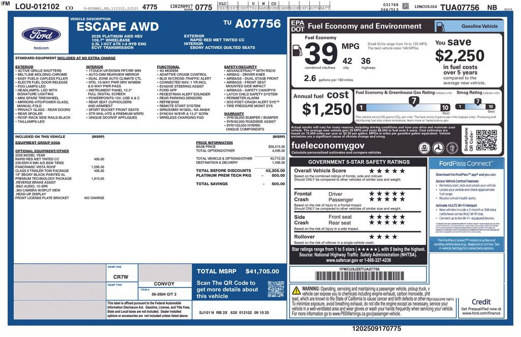 Certified 2026 Ford Escape Platinum w/ Premium Technology Package AWD/4WD image 35