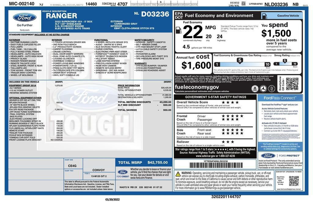 Certified 2022 Ford Ranger XLT w/ Equipment Group 301A Mid AWD/4WD image 29