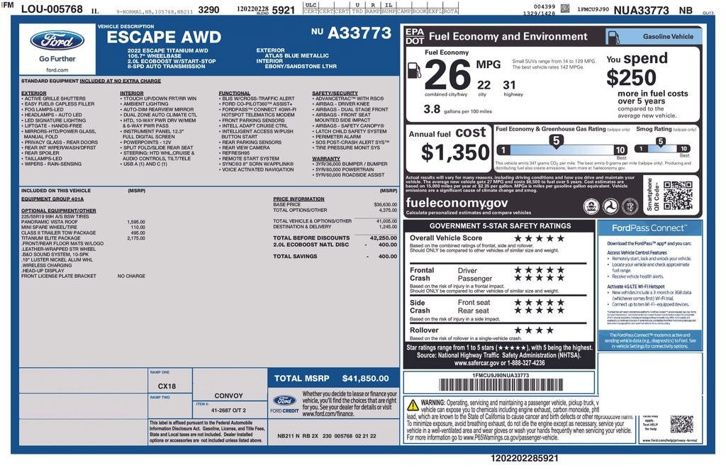 Certified 2022 Ford Escape Titanium w/ Titanium Elite Package AWD/4WD image 41