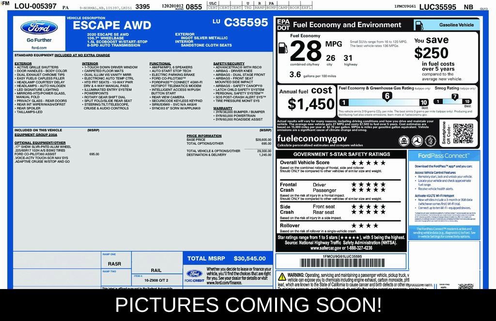 Certified 2020 Ford Escape SE