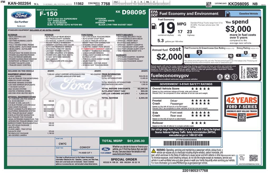 Certified 2019 Ford F150 Lariat w/ Equipment Group 502A Luxury AWD/4WD image 35