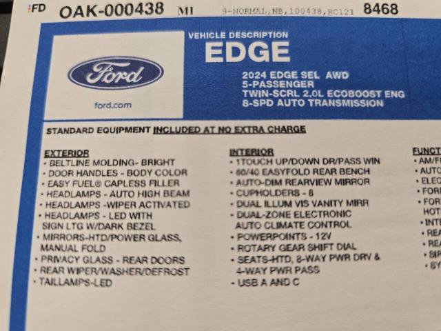 Certified 2024 Ford Edge SEL w/ Convenience Package image 15