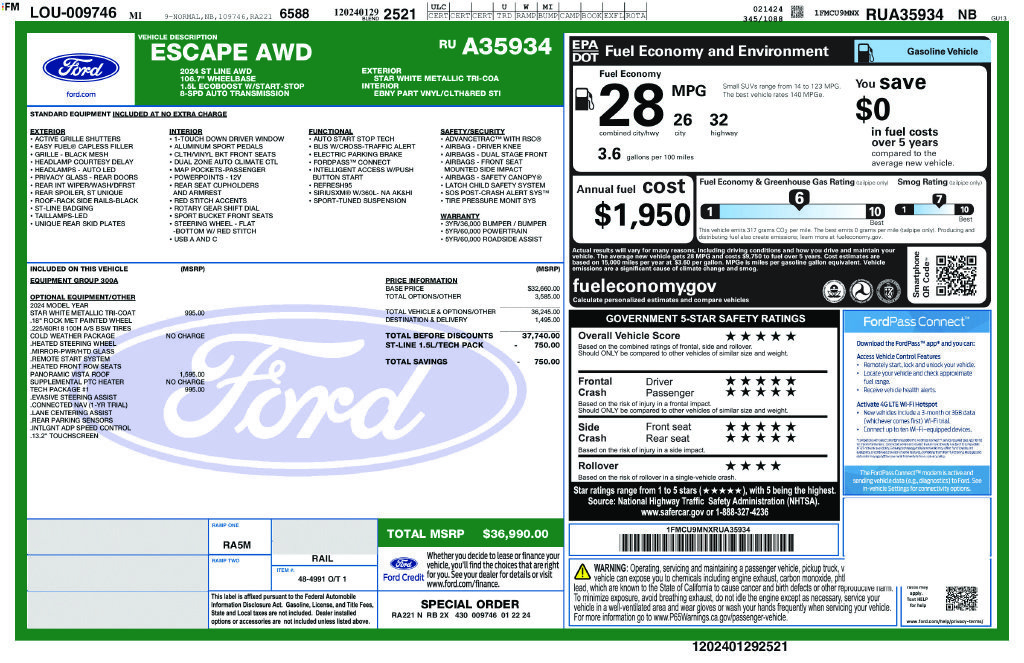 Certified 2024 Ford Escape ST-Line w/ Tech Pack #1 AWD/4WD image 28