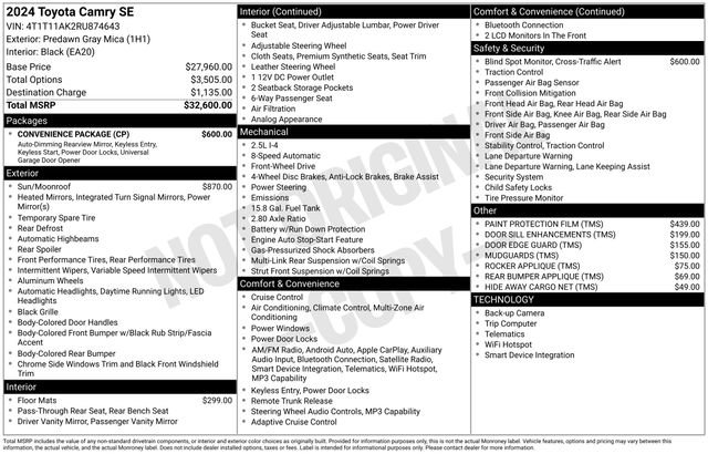 Used 2024 Toyota Camry SE w/ Convenience Package FWD image 38