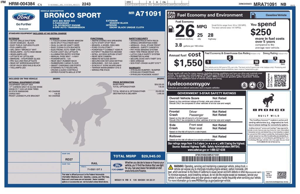 Certified 2021 Ford Bronco Sport Big Bend AWD/4WD image 2