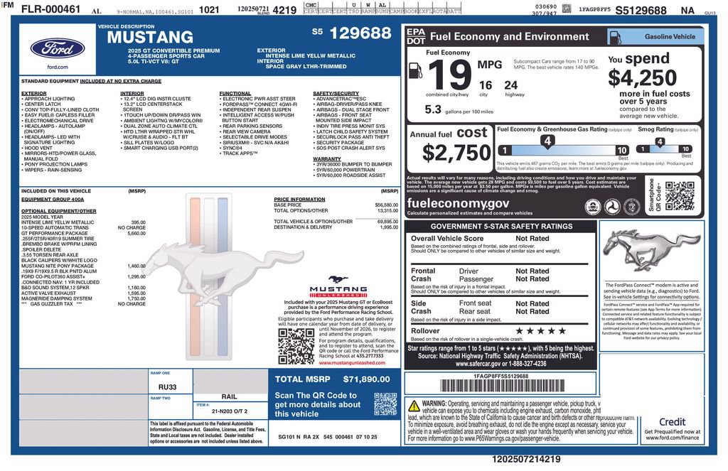 Certified 2025 Ford Mustang GT Premium w/ GT Performance Package RWD image 6