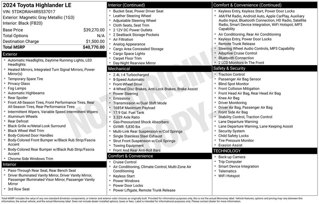 Used 2024 Toyota Highlander LE FWD image 27