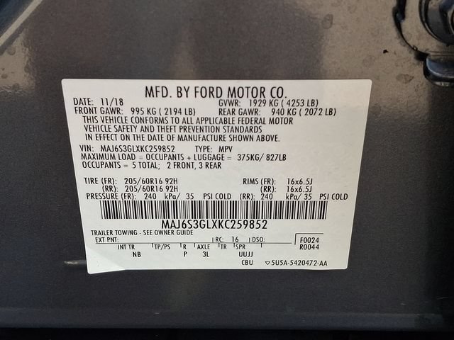 Certified 2019 Ford EcoSport SE AWD/4WD image 32