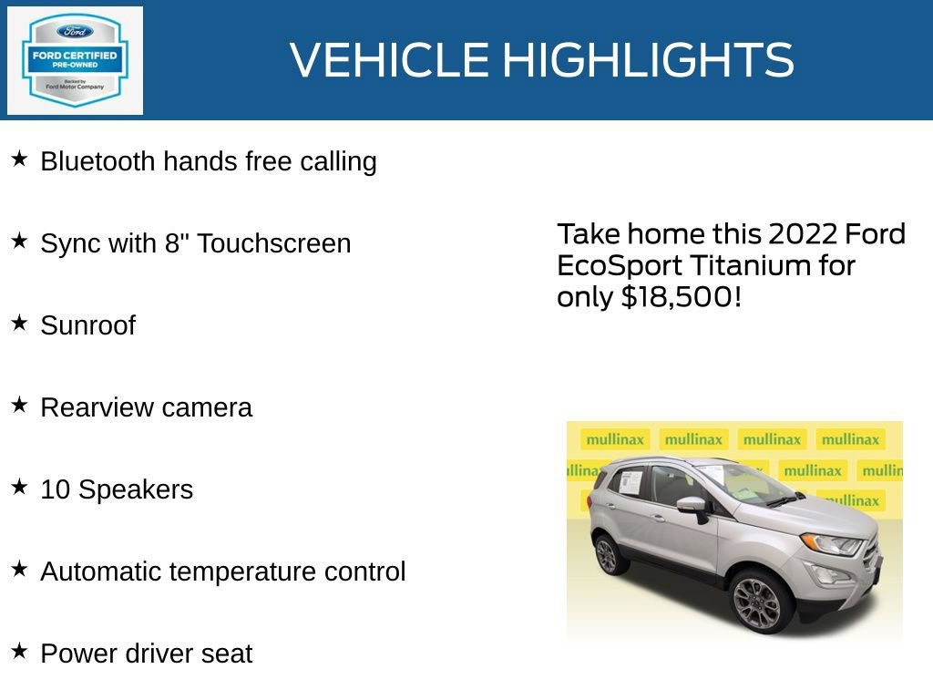 Certified 2022 Ford EcoSport Titanium w/ Interior Protection Package AWD/4WD image 23