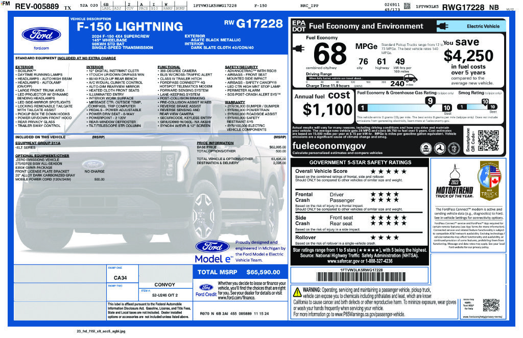 Certified 2024 Ford F150 Lightning XLT AWD/4WD image 6