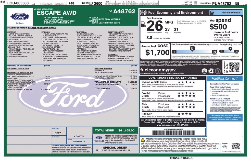 Certified 2023 Ford Escape Platinum w/ Premium Technology Package AWD/4WD image 3