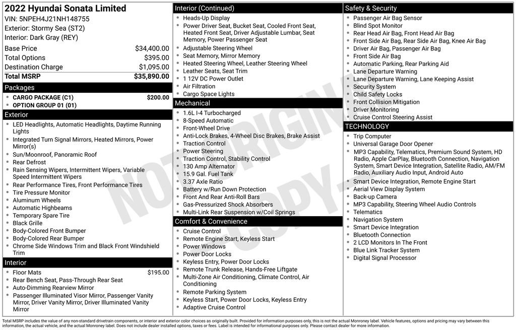 Used 2022 Hyundai Sonata Limited w/ Cargo Package FWD image 5