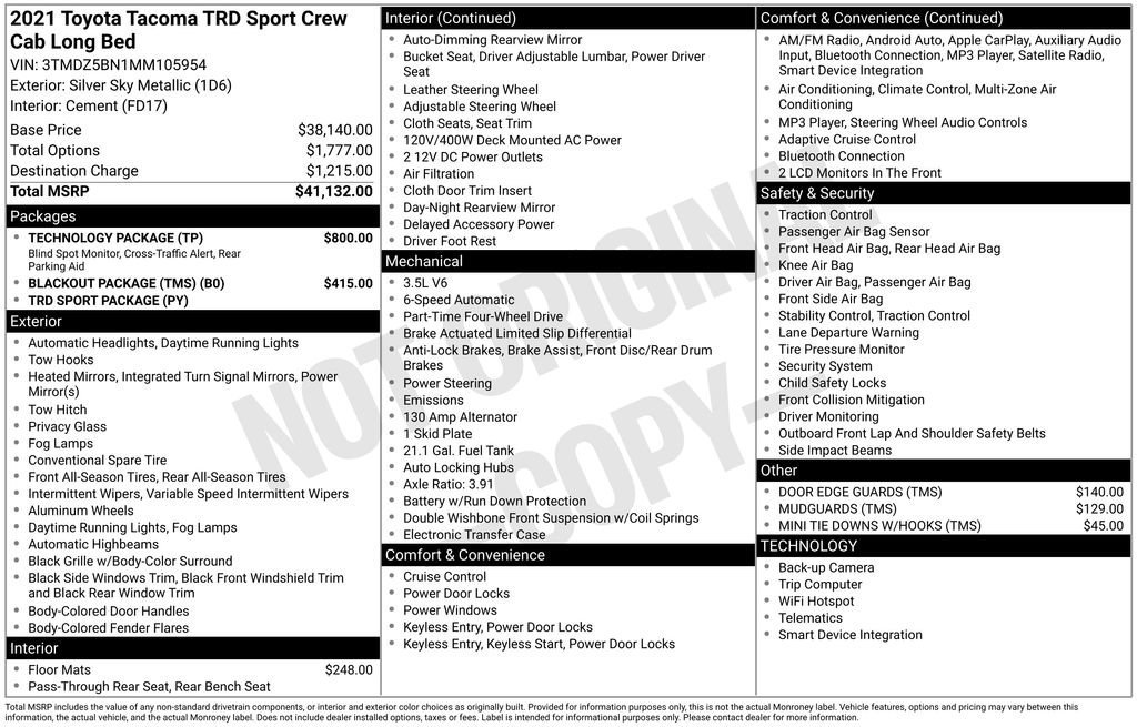 Used 2021 Toyota Tacoma TRD Sport w/ Technology Package image 34