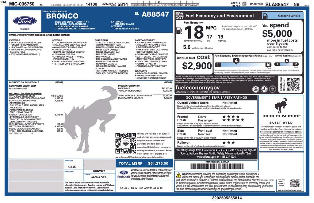 Certified 2025 Ford Bronco Big Bend w/ Sasquatch Package AWD/4WD image 5