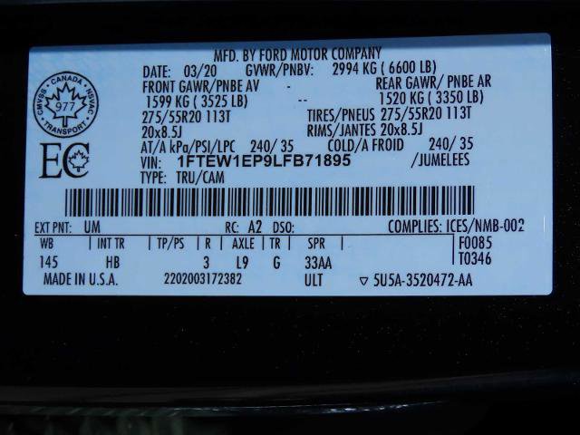 Certified 2020 Ford F150 Lariat w/ Equipment Group 502A Luxury image 37