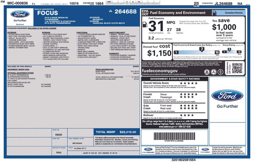 Certified 2018 Ford Focus SE w/ SE Appearance Package FWD image 35