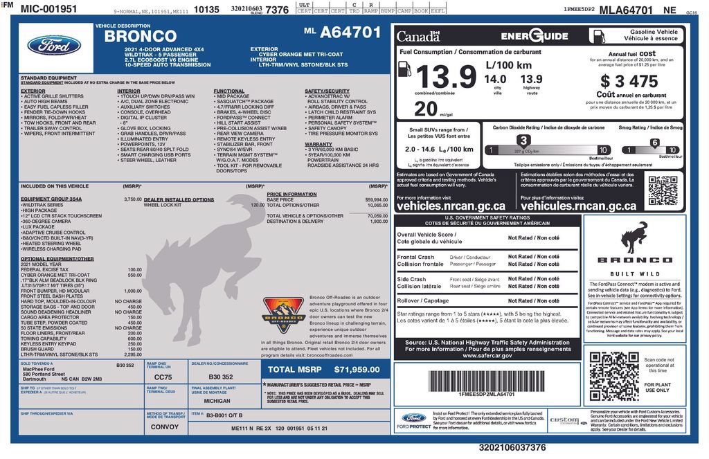 Certified 2021 Ford Bronco Wildtrak AWD/4WD image 4