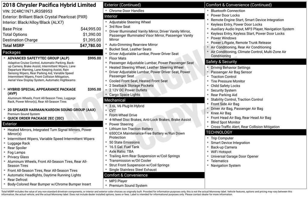 Used 2018 Chrysler Pacifica Limited w/ Advanced Safetytec Group image 9