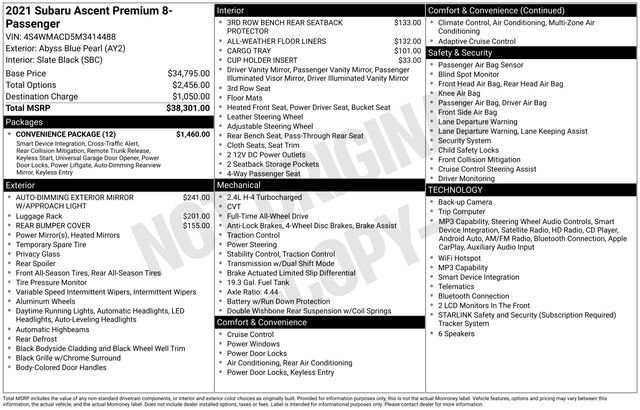 Used 2021 Subaru Ascent Premium w/ Convenience Package image 37