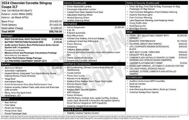 Used 2024 Chevrolet Corvette Stingray Preferred Cpe w/ Body-Color Dual Roof Package RWD image 8