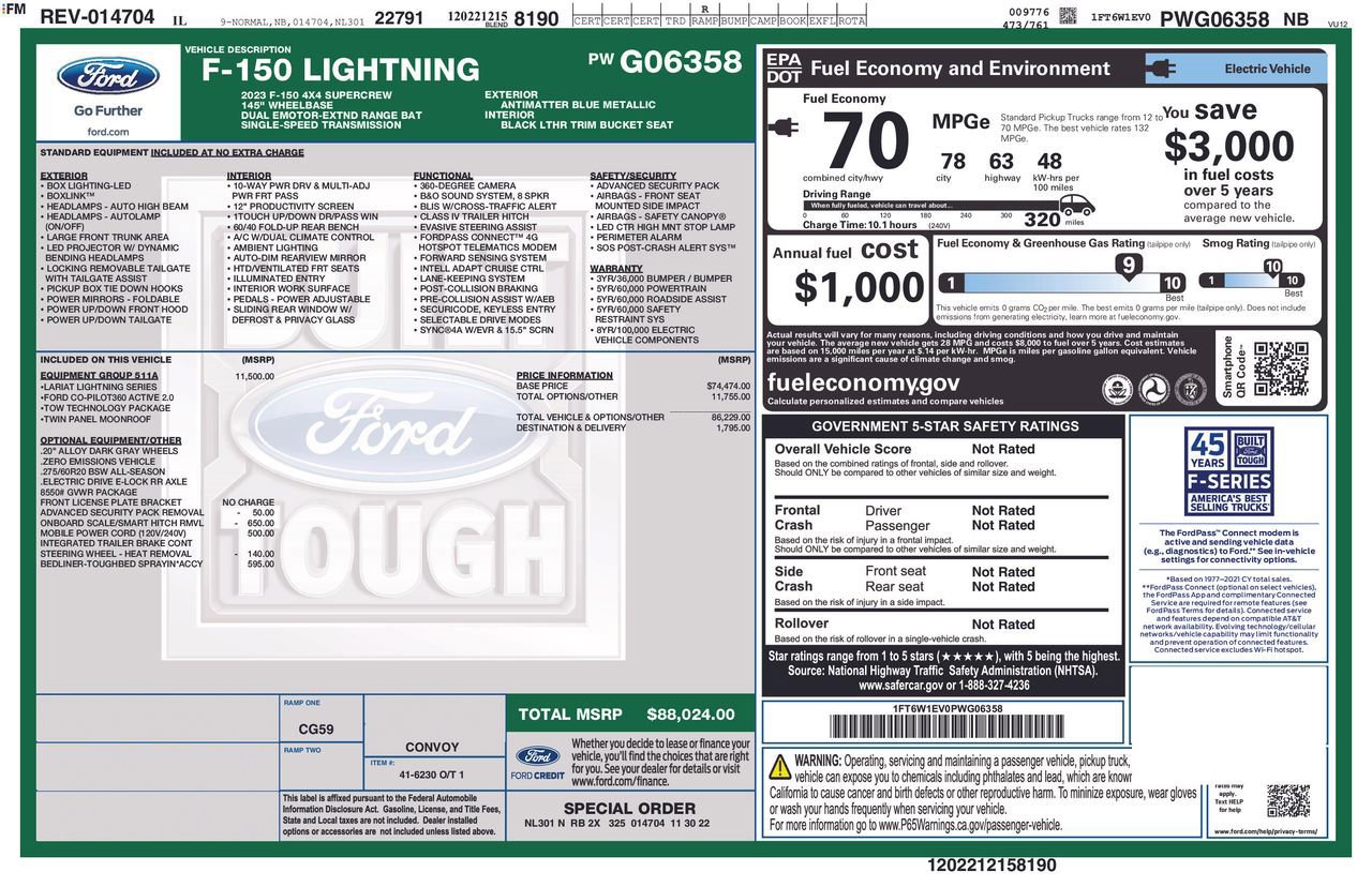 Certified 2023 Ford F150 Lightning Lariat w/ Equipment Group 511A High image 43