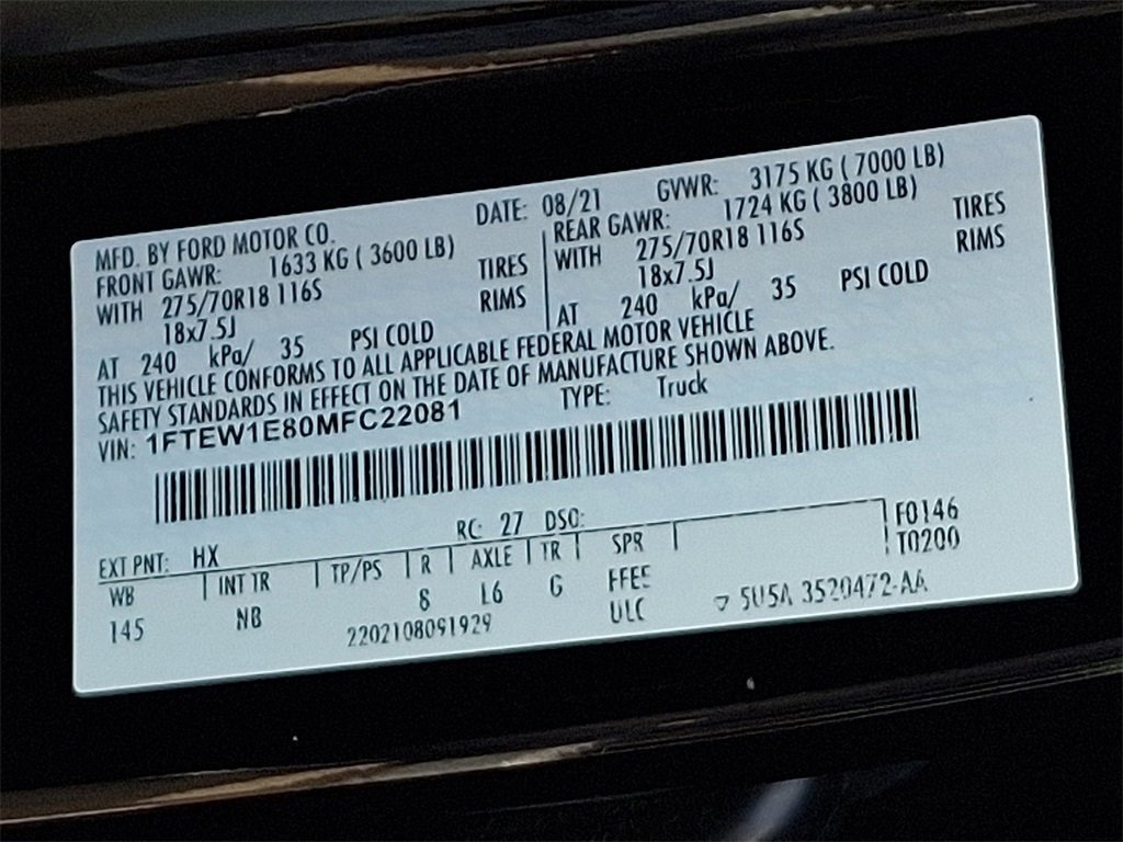 Certified 2021 Ford F150 Tremor w/ Equipment Group 402A High image 29