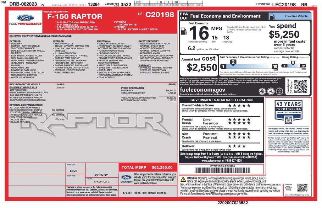 Certified 2020 Ford F150 Raptor w/ Equipment Group 801A Mid image 32