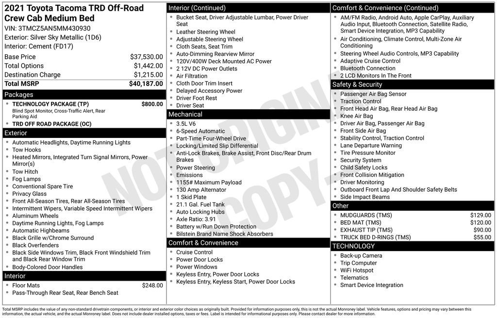 Used 2021 Toyota Tacoma TRD Off-Road w/ Technology Package image 35