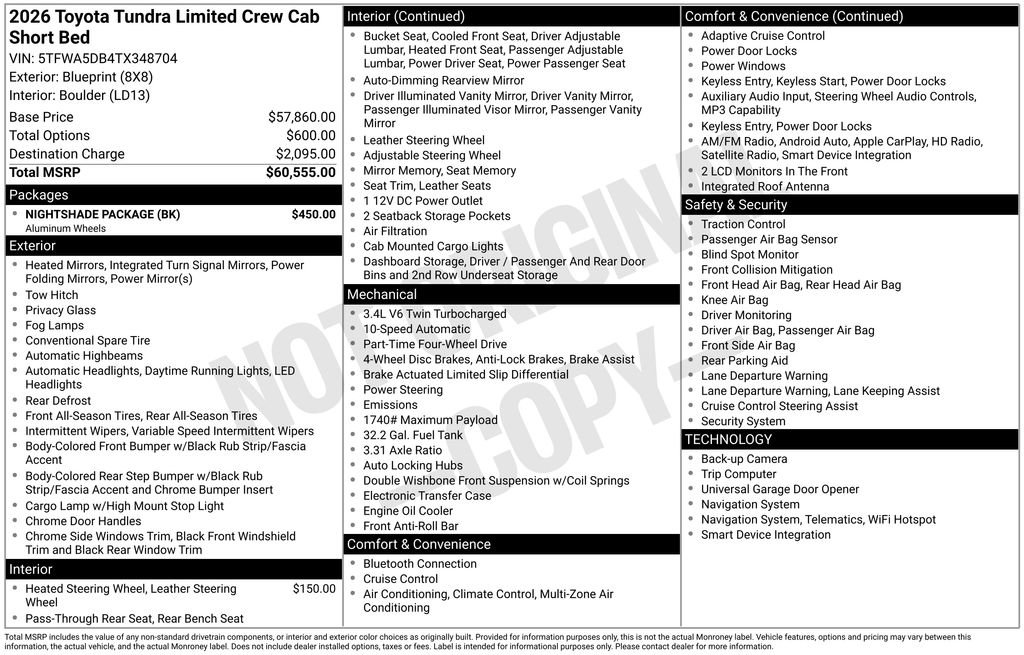 Used 2026 Toyota Tundra Limited w/ Nightshade Package AWD/4WD image 6
