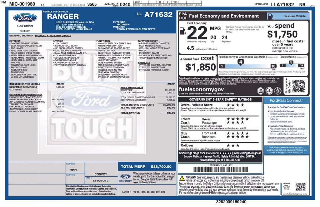 Certified 2020 Ford Ranger XLT w/ Equipment Group 301A Mid AWD/4WD image 33