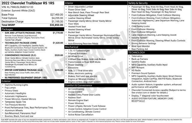 Used 2022 Chevrolet TrailBlazer RS w/ Sun and Liftgate Package AWD/4WD image 35