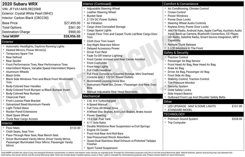 Used 2020 Subaru WRX AWD/4WD image 1