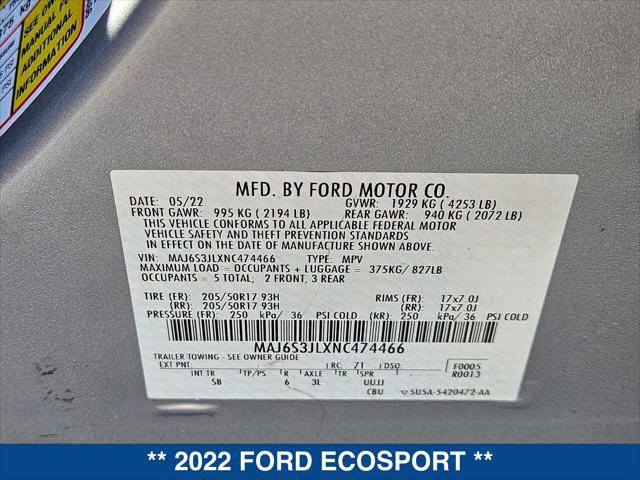 Certified 2022 Ford EcoSport SES w/ Interior Protection Package image 33