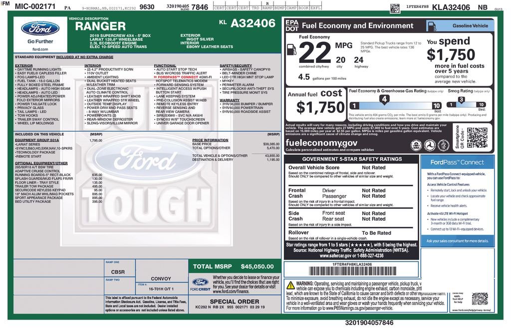 Certified 2019 Ford Ranger Lariat w/ Equipment Group 501A Mid AWD/4WD image 15