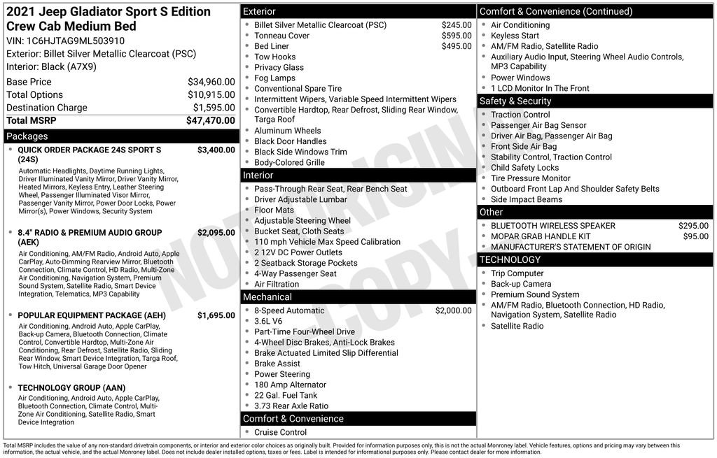 Used 2021 Jeep Gladiator Sport AWD/4WD image 18